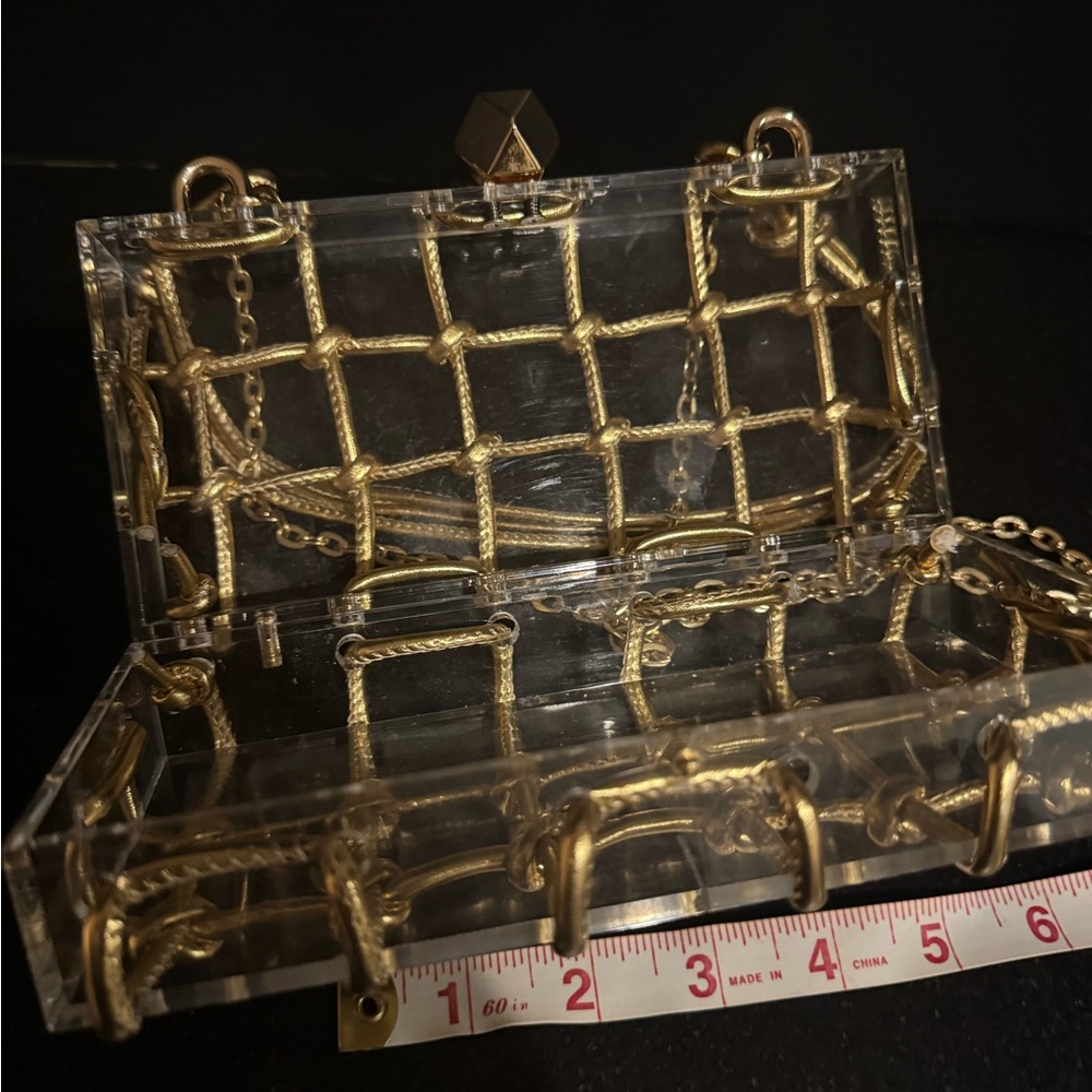 Clear Acrylic Box Clutch with Gold Chain Overlay - Picture 9 of 9